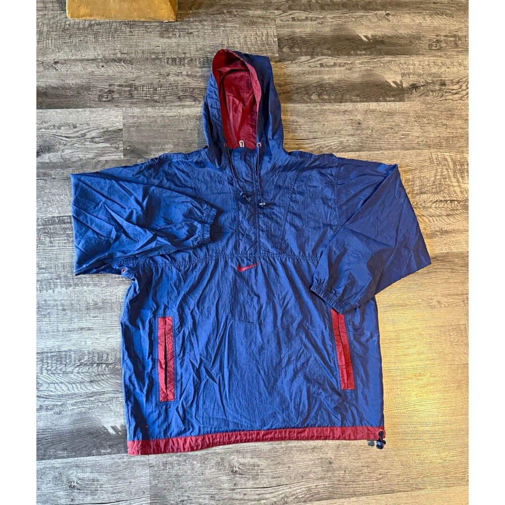 Vintage 90s / Y2K Nike Blue & Maroon Anorak Hooded Windbreaker Jacket Size M